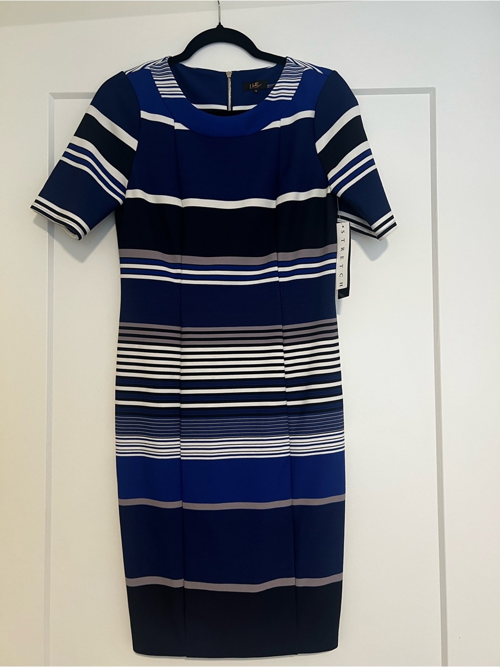 Navy & White Striped Sheath Dress